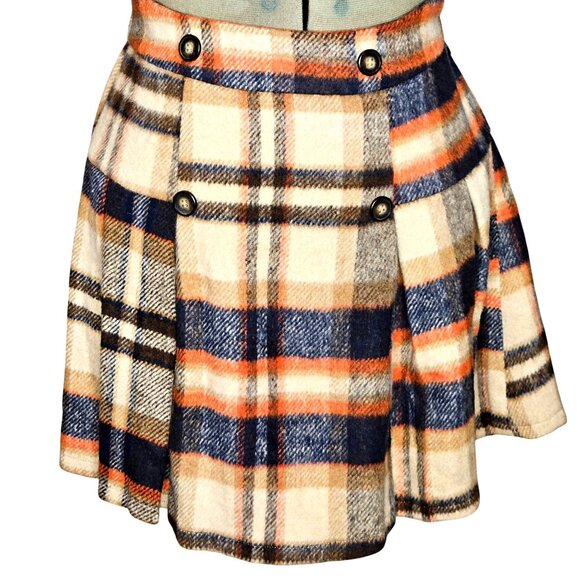Woman's Y2K inspired Navy and beige pleated plaid print side zip mini skirt S - Picture 1 of 10